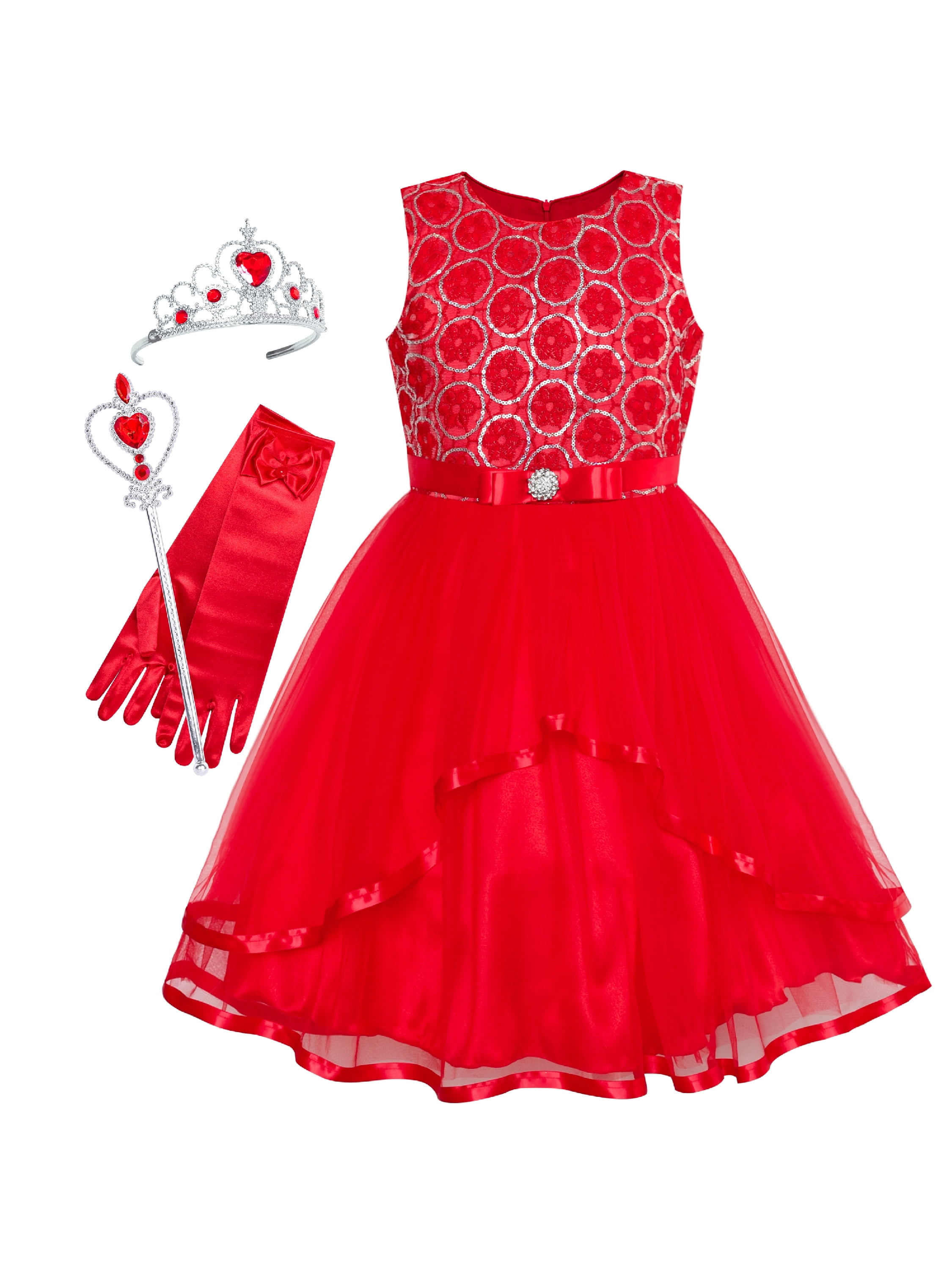 Flower Girls Dress Red Princess Crown Dress Up Party 6 Years - Walmart.com