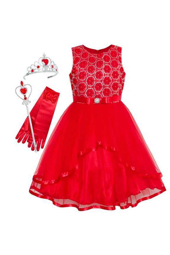 Flower Girls Dress Red Princess Crown Dress Up Party 8 Years