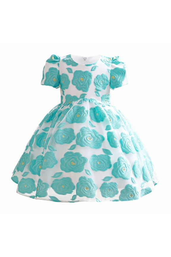 Flower Girls Dress Rose Embroidery Christmas Easter Birthday Party Formal Dress for 3-9Y