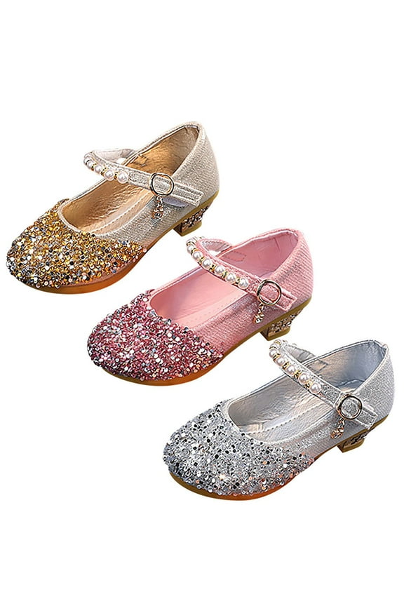 Flower Girls Dress Shoes Wedding Party Heel Mary Jane Princess Shoes for Kid Toddler