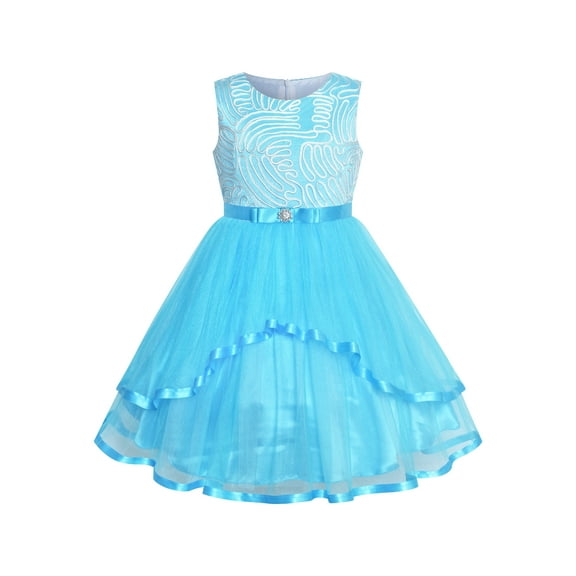 Flower Girls Dress Sky Blue Belted Wedding Party Bridesmaid 12 Years