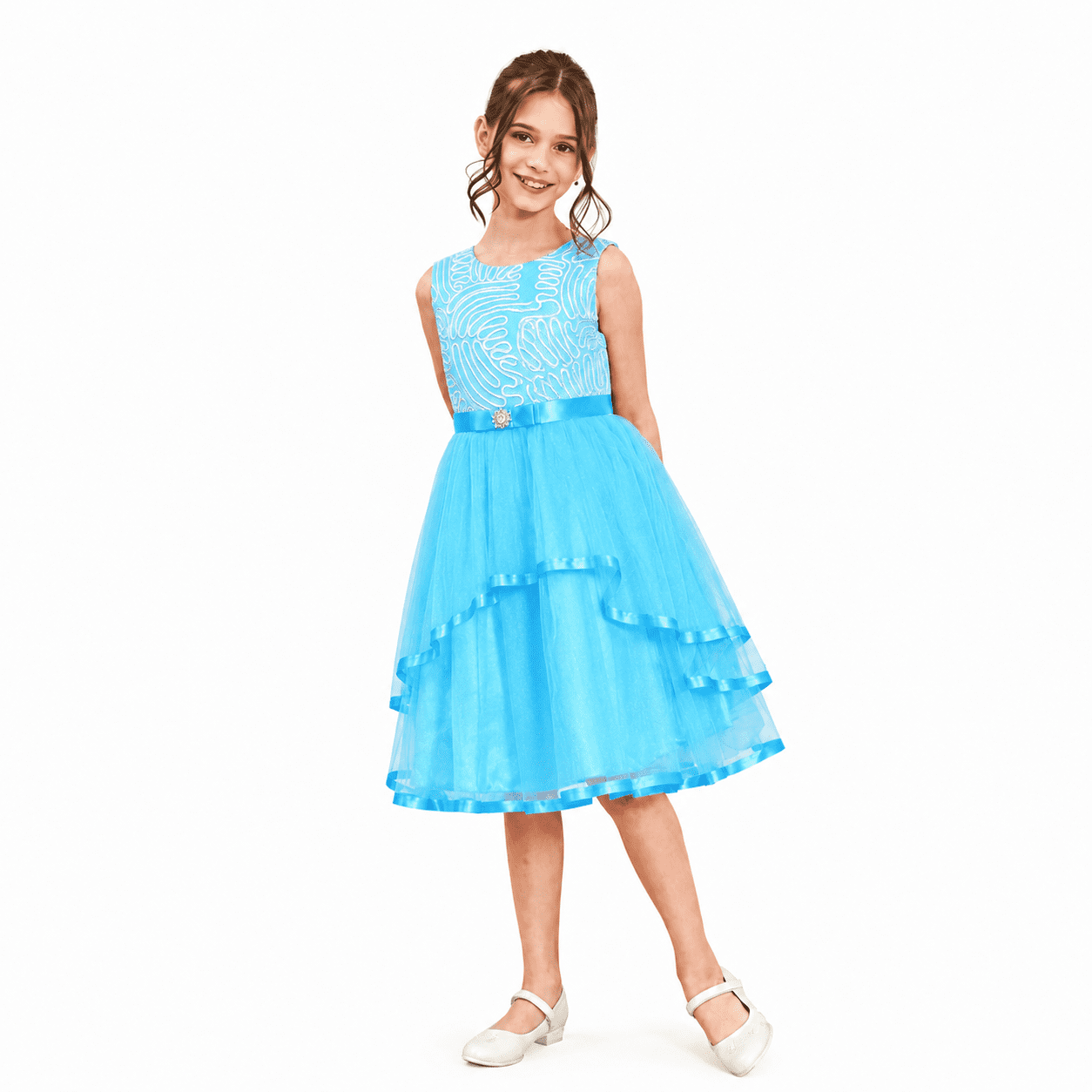 Sunny Fashion Flower Girls Dress Blue Belted Bridesmaid Wedding Party Dress  4 - Walmart.com