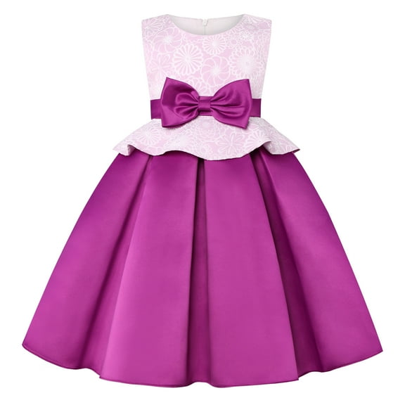 Flower Girls Dress Sleeveless Wedding Pageant Toddler Formal Party Bowknot Costume