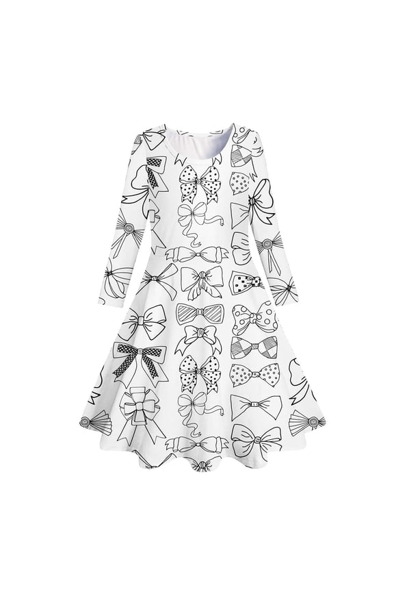 Flower Girls Dress Summer Crew Neck Long Sleeve Graffiti Fun Pattern Print Vibrant Graphic Skirt School Birthday Party Wear