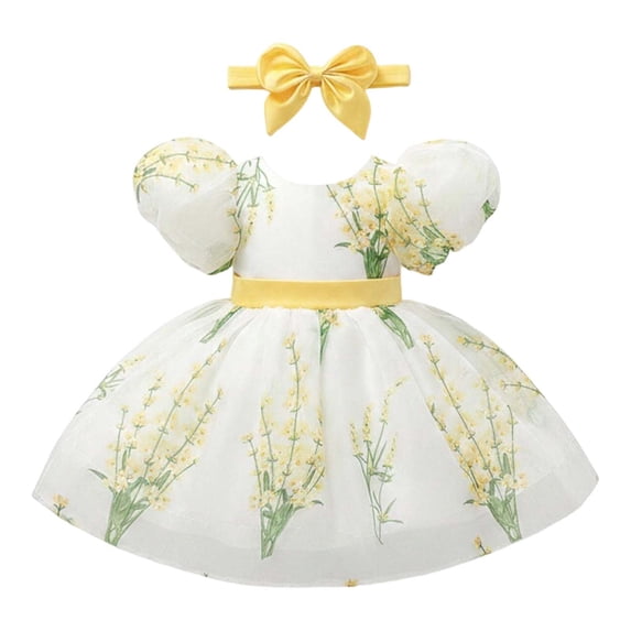 Flower Girls Dress Toddler Floral Sleeve Fairy Tale Dress Garden Party Puffed Sleeve Dress for Kids Dresses for Girls 12-18 Months