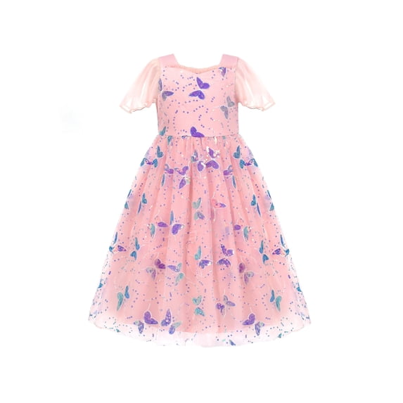 Flower Girls Dress Tulle Pink Sequin Butterfly Flutter Sleeve Party 12 Years