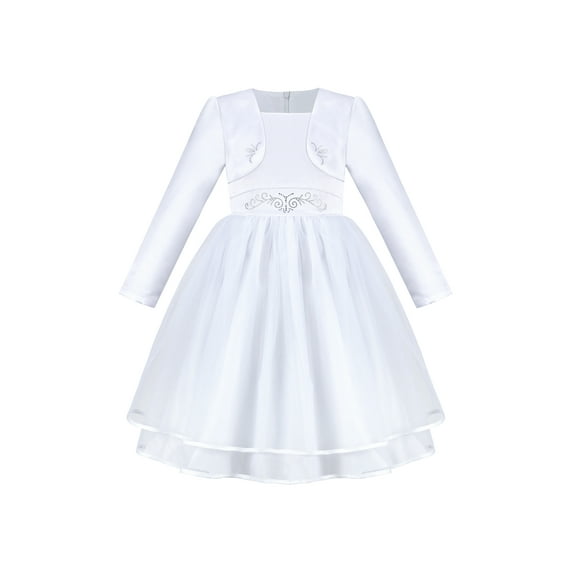 Flower Girls Dress White Layered Tulle Party Pageant Wedding Princess 7 Years