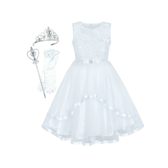 Flower Girls Dress White Princess Crown Dress Up Party 12 Years