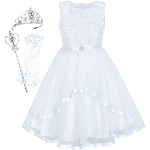 Sunny Fashion Flower Girls Dress White Princess Crown Dress Up Party 8 Years