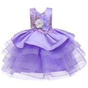 KAWELL Flower Girls Dress for Wedding Childrens Embroidery Ruffle Party Easter Tutu Dress