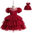 thumbnail image 1 of Flower Girls Dresses Pearl Puff Sleeve Tulle Wedding Princess Dress for 4-9Year, 1 of 7