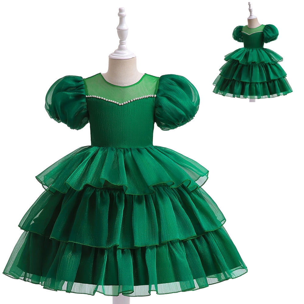 Kids Ruffle Yoke Puff Sleeve Tulle Dress  (2-6y) - Mint