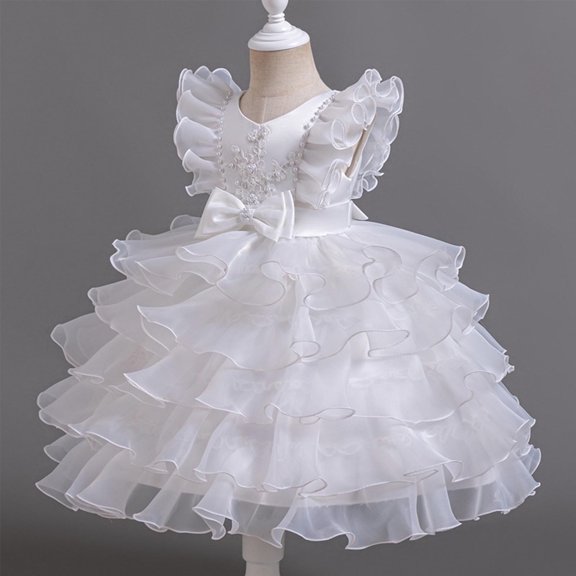 Flower Girls Dresses Ruffle Floral Embroidery Layered Mesh Wedding Ball Gowns Fashion Formal Pageant Party Dress
