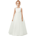 thumbnail image 1 of Flower Girls Dresses for Wedding Satin Tulle Princess Pageant Dress Kids Pearls Prom Ball Gowns with Bow-Knot Ivory (2 -3Years）, 1 of 8