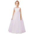 thumbnail image 1 of Flower Girls Dresses for Wedding Satin Tulle Princess Pageant Dress Kids Pearls Prom Ball Gowns with Bow-Knot White(14 -15Years）, 1 of 8