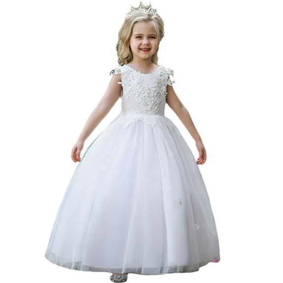 Flower Girls Maxi Dress Bridesmaid Floral Boho Vintage Lace Dance Gown for 4-14Y