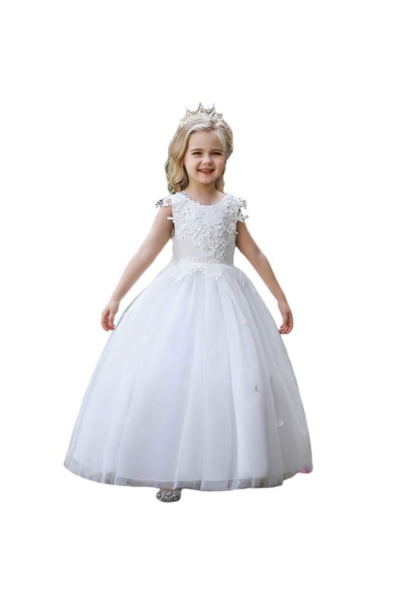 Flower Girls Maxi Dress Bridesmaid Floral Boho Vintage Lace Dance Gown for 4-14Y