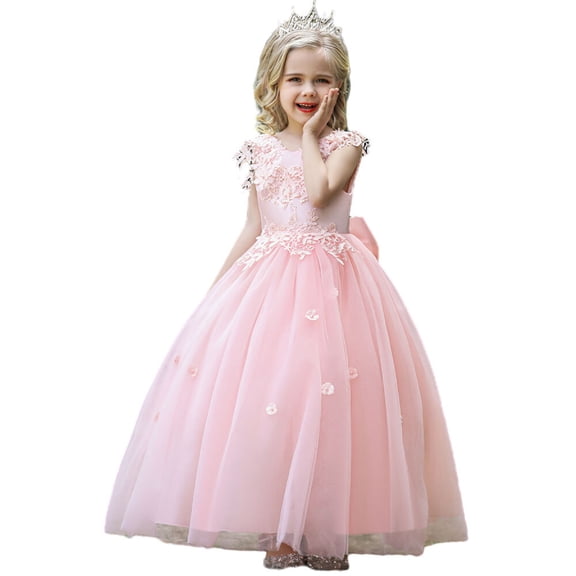 Flower Girls Maxi Dress Bridesmaid Floral Boho Vintage Lace Dance Gown for 4-14Y