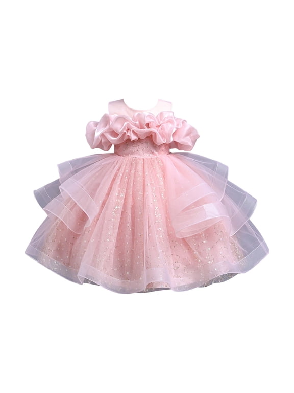 Flower Girls Off The Shoulder Patchwork Tulle Dresses Shiny Sleeveless Sparkly Special Occasion Party Dress for 3-14 Years