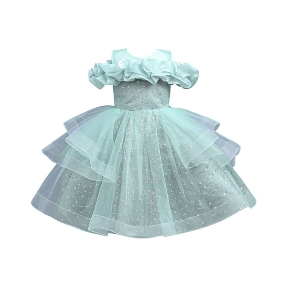Flower Girls Off The Shoulder Patchwork Tulle Dresses Shiny Sleeveless Sparkly Special Occasion Party Dress for 3-14 Years