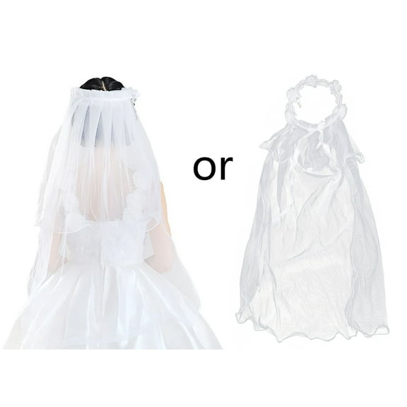 Flower Girls Princess Headband Dual Layers Tulle Veil Ruffle Lace Wedding Wreath