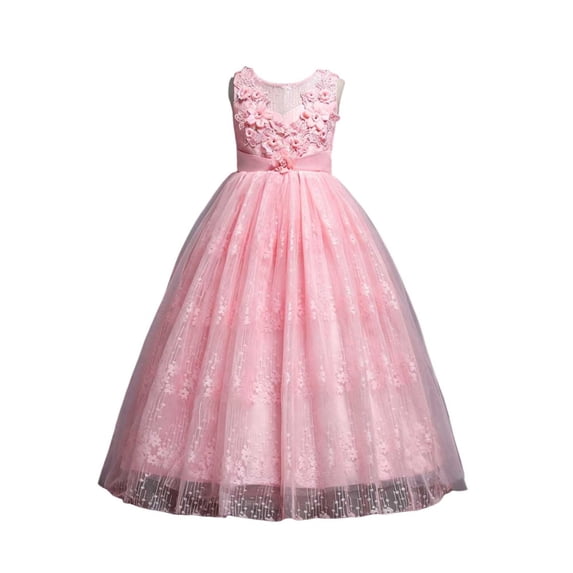 Flower Girls Princess Wedding Floor Length Tulle Vintage Lace Dress Birthday Party Evening Gown,12-13Years