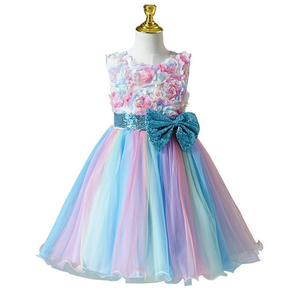 Flower Girls Rainbow Tutu Birthday Party Princess Dress Pageant Gown for Age 3-10 Y