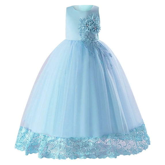 Flower Girls Tulle Dress Long Formal Pageant Communion Princess Wedding Bridesmaid Dresses Kids Lace Dance Ball Gowns