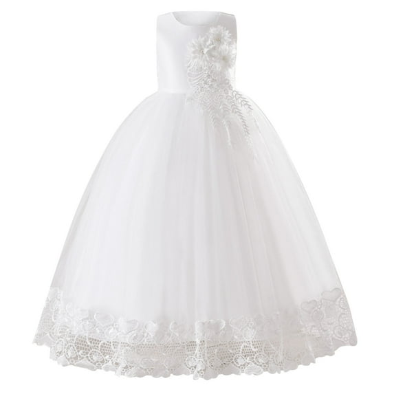 Flower Girls Tulle Dress Long Formal Pageant Communion Princess Wedding Bridesmaid Dresses Kids Lace Dance Ball Gowns