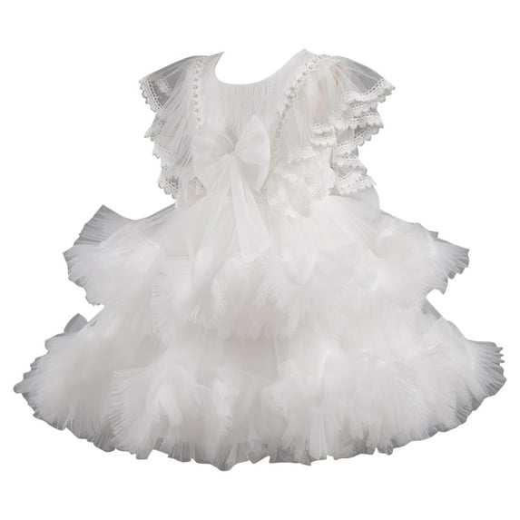Flower Girls Tulle Dress Princess Cute Ruffle Cold Shoulder Dresses High Low Hem Party Evening Gown for 3-11Years