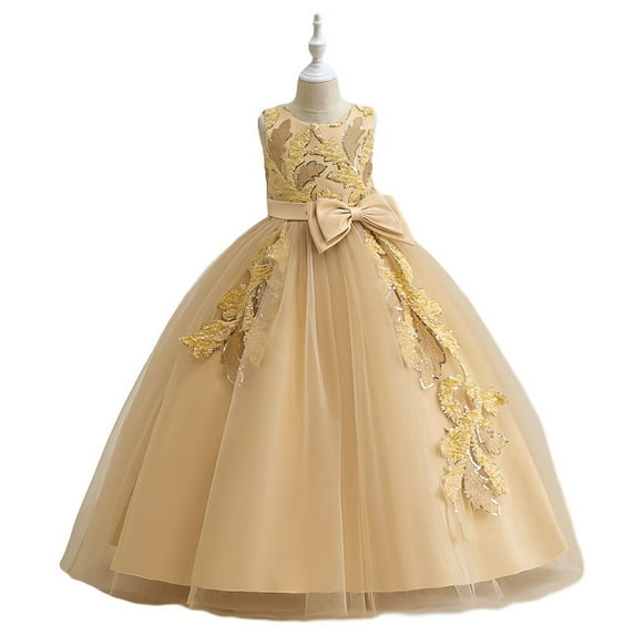 Flower Girls Tulle Princess Pageant Dress Wedding Bowknot Prom Ball Gown, 4-14Y
