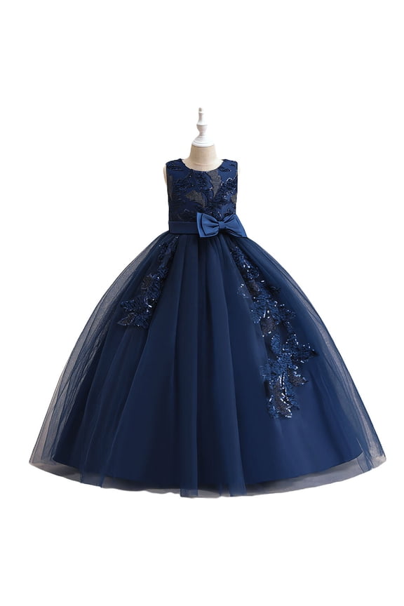 Flower Girls Tulle Princess Pageant Dress Wedding Bowknot Prom Ball Gown, 4-14Y