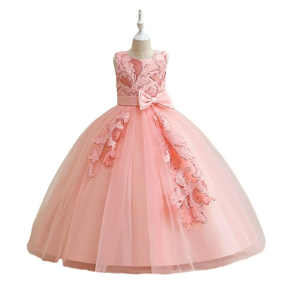 Flower Girls Tulle Princess Pageant Dress Wedding Bowknot Prom Ball Gown, 4-14Y
