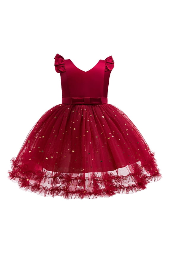 Flower Girls Tutu Dress Bridesmaid Sparkle Wedding Pageant Dresses Princess Birthday Party Easter Dresses #Red 9-10 Years