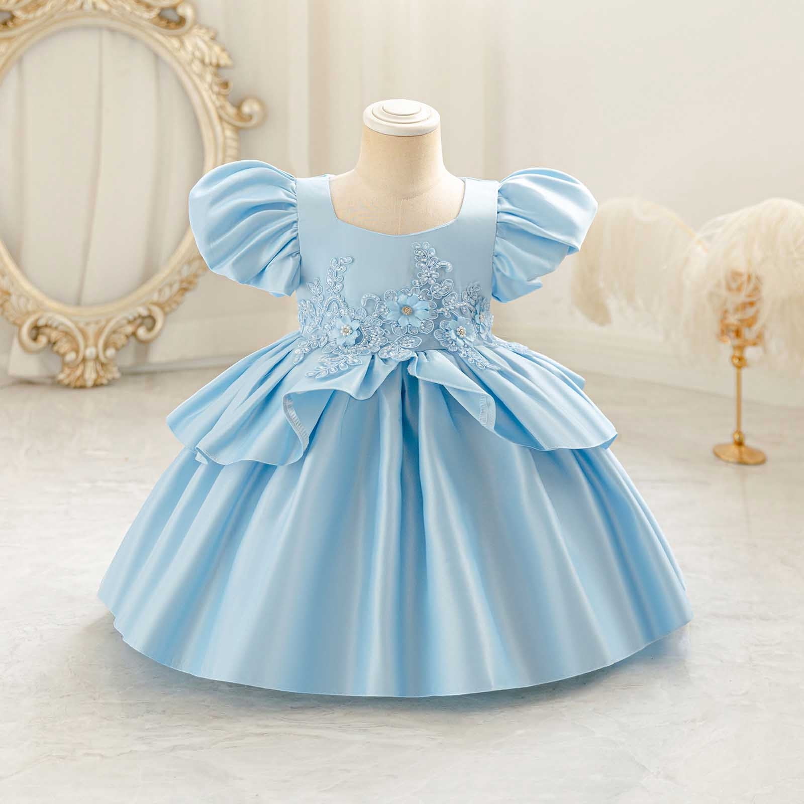 vokkrv Flower Girls Wedding Tulle Lace Dress Princess Birthday Pageant Party Christmas Formal Evening Dance Ball Gown Blue 12-18 Months, Girl's