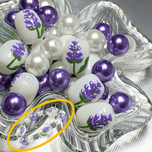 Flower Glass Beads For Bracelets Making, DIY Jewelry Supplies, Gift For Beader, 40 pcs, Lavender