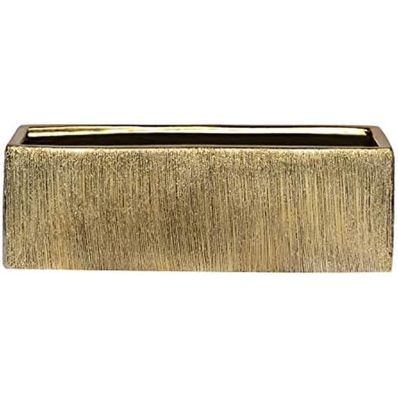 Flower Glass Ceramic Vase Decorative Centerpiece for Home or Wedding - Etched Rectangle Shape, 4"x12", Gold