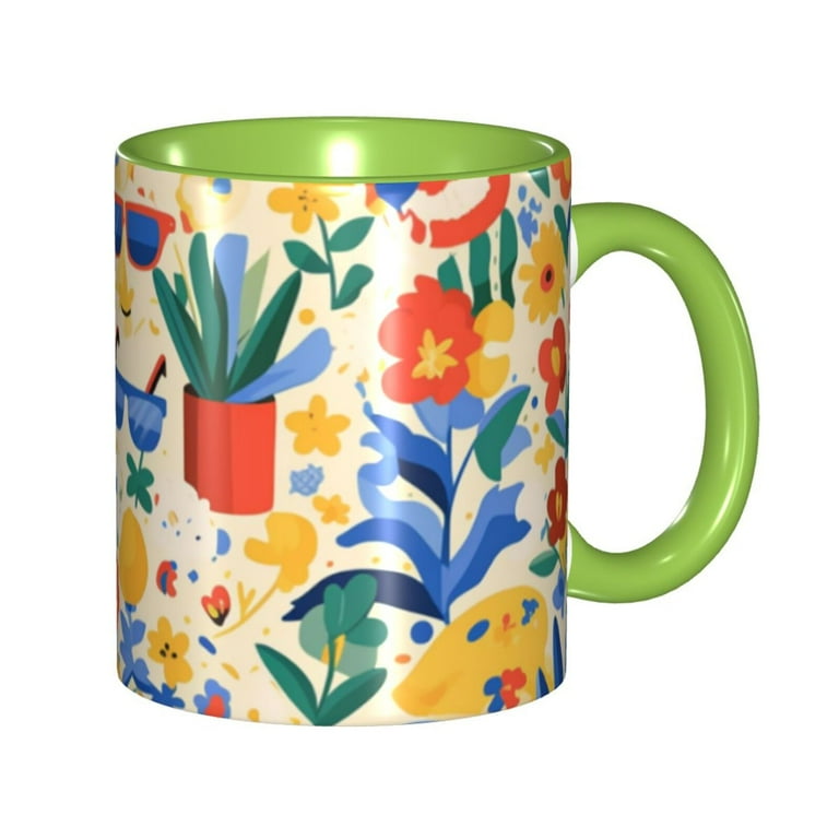Flower Glasses Bird Doodle Coffee Mug Fun Custom Ceramic Mugs 11oz Green -  Walmart.com