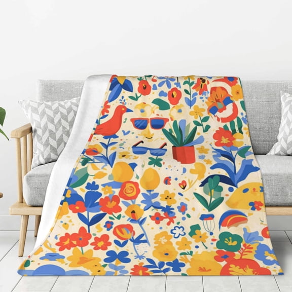 Flower Glasses Bird Doodle Lightweight Plush Fuzzy Cozy Soft Blankets 40"X30"