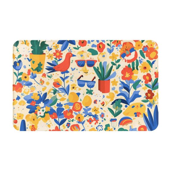 Flower Glasses Bird Doodle Rugs Washable Cover Floor Rug Carpets Home Decorations for Bathroom Kitchen Bedroom Indoor 31.5x20 inch