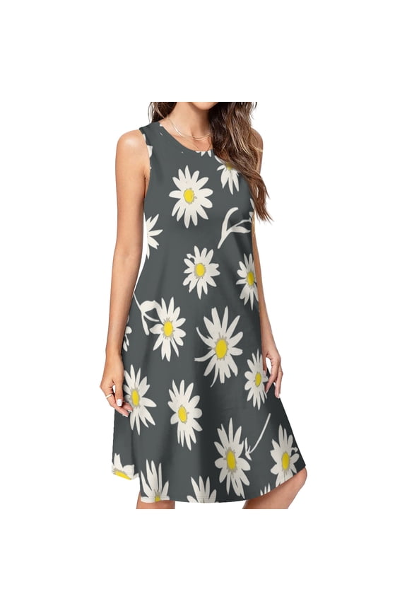 Flower Glory Evening Spring Summer Dresses for Women Fashion T-shirt Dress Casual Sleeveless Loose Sundress with Pockets