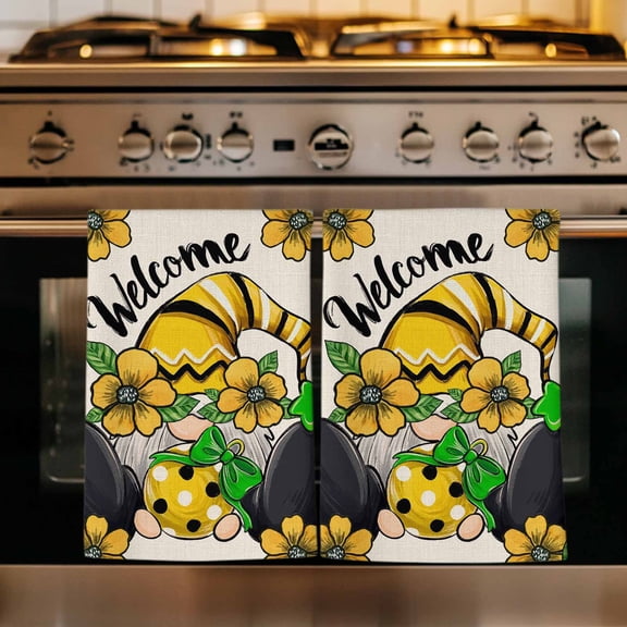 Flower Gnomes Kitchen Towels Set of 1, Farmhouse Retro Botanical Floral Star Bee Absorbent Dish Towels for Kitchen, Microfiber Hand Towel, Quick Drying Tea Towel for Cleaning Decorative Dishcloths