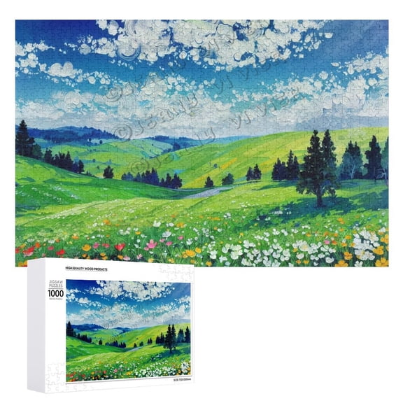 Flower Green Hill Cloud 1000 Piece Jigsaw Puzzle for Adults,Beautiful Natural Scenery Home Decor for Bedroom,Ideal for Relaxation and Family Fun,Easy-to-Handle Pieces 30.7"x20.8"