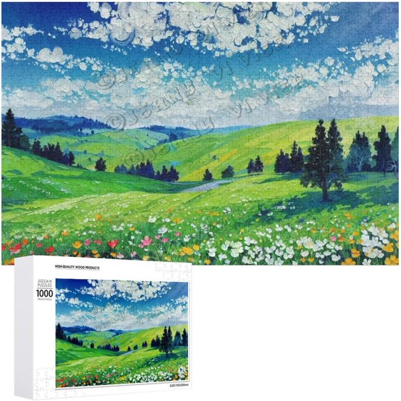 Flower Green Hill Cloud 1000 Piece Jigsaw Puzzle for Adults,Beautiful Natural Scenery Home Decor for Bedroom,Ideal for Relaxation and Family Fun,Easy-to-Handle Pieces 30.7"x20.8"