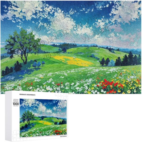 Flower Green Hill Cloud 1000 Piece Jigsaw Puzzle for Adults Challenging Puzzle Perfect for Game Nights,Natural Scenery Pictures Home Decor for Living Room Bedroom Office 30.7"x20.8"