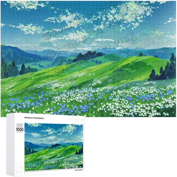 Flower Green Hill Cloud 1000 Pieces Jigsaw Puzzles for Adults Family Happy Gift Idea Rustic Farmhouse Decor, Natural Landscape Wall Decor for Bedroom 30.7"x20.8"