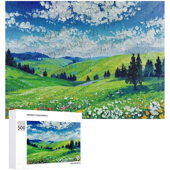 Flower Green Hill Cloud 500 Piece Jigsaw Puzzle for Adults,Beautiful Natural Scenery Home Decor for Bedroom,Ideal for Relaxation and Family Fun,Easy-to-Handle Pieces 21.7"x16.1"