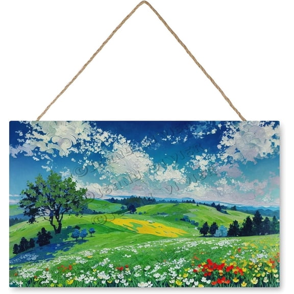 Flower Green Hill Cloud Home Signs Decor, Hanging Wood Sign Home Dcor, Funny Wood Wall Dcor Plaque, Nature Wall Decor, 10x16 inches