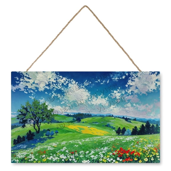 Flower Green Hill Cloud Home Signs Decor, Hanging Wood Sign Home Dcor, Funny Wood Wall Dcor Plaque, Nature Wall Decor, Housewarming Gift 10x16 IN