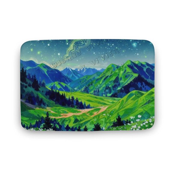 Flower Green Hill Cloud Print Bath Rug, Coral Velvet, 16"x24",Comfortable, Soft, Machine Washable Bath Rug Mat for Shower Bathroom Floor Rugs